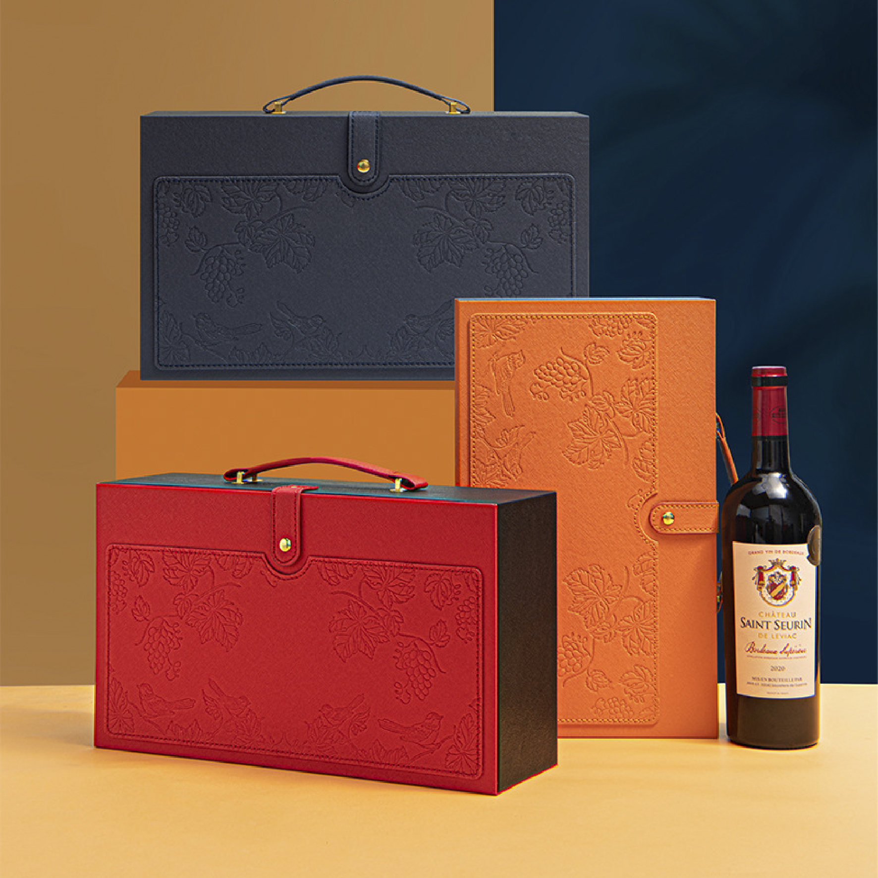 浮雕花紋紅酒禮盒